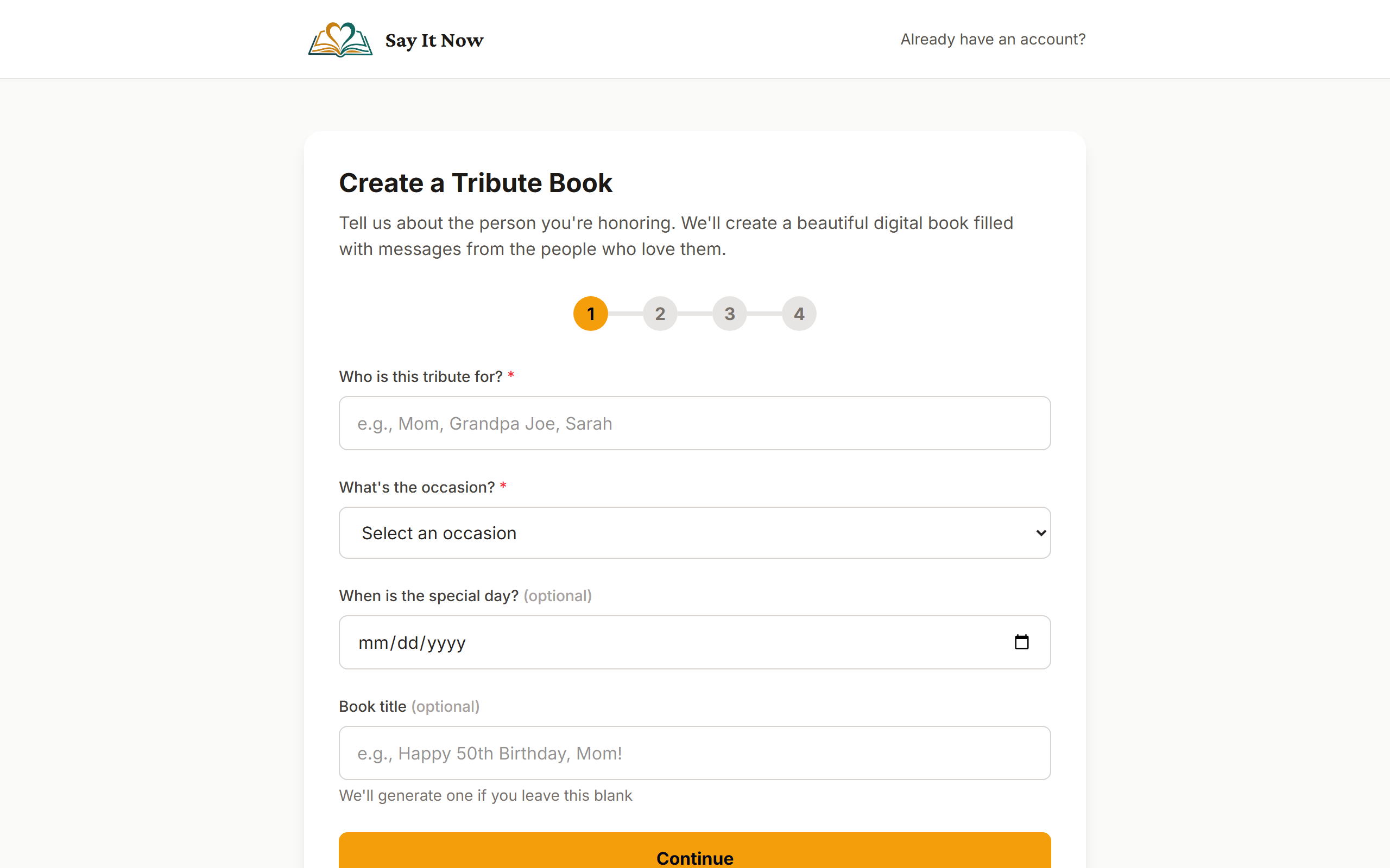 Create a tribute book form