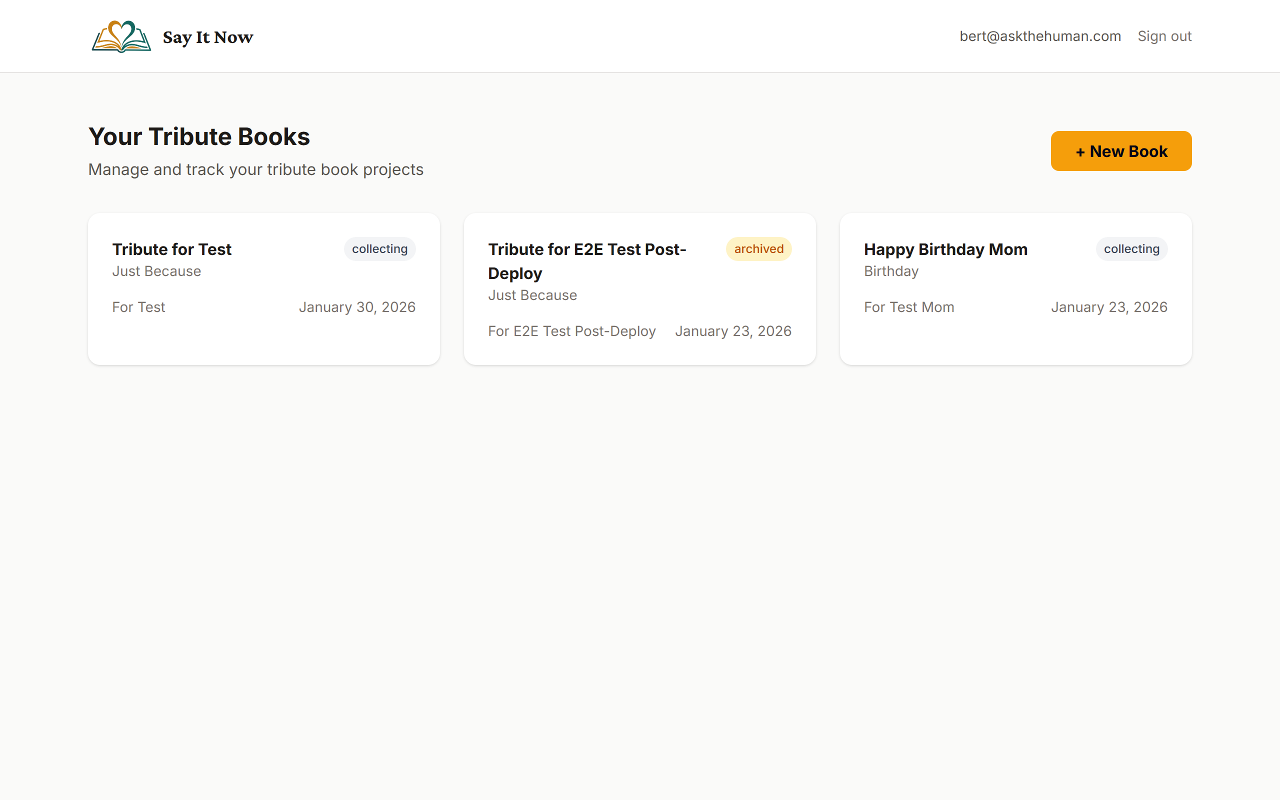 Dashboard showing only the owner's books
