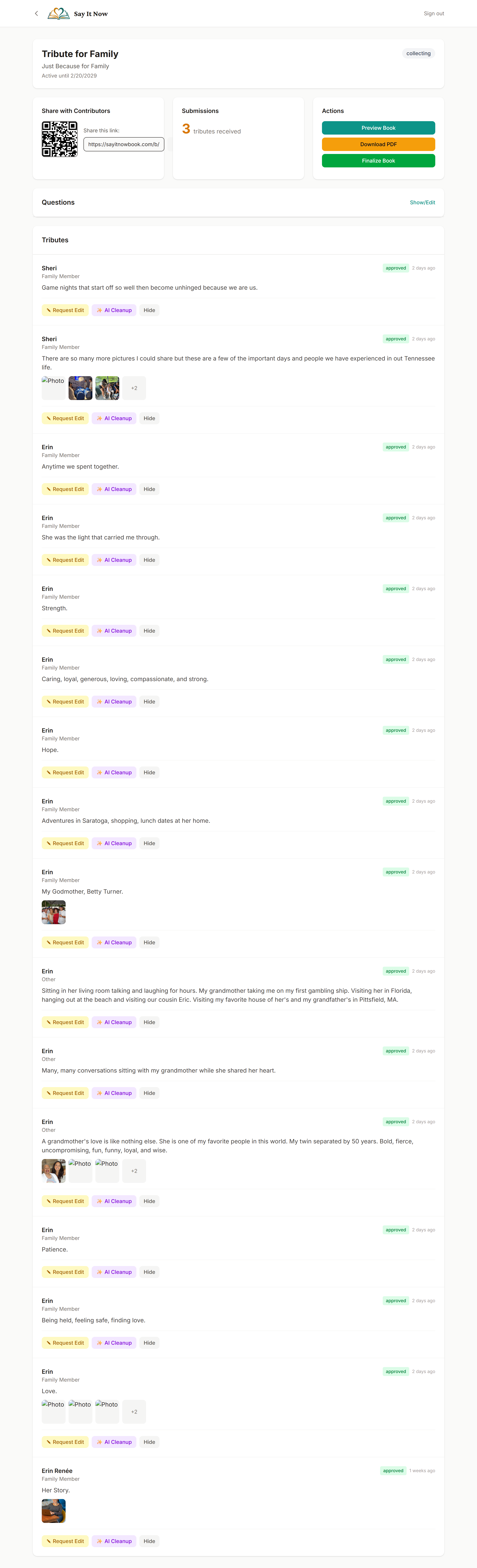Full book dashboard with finalize workflow