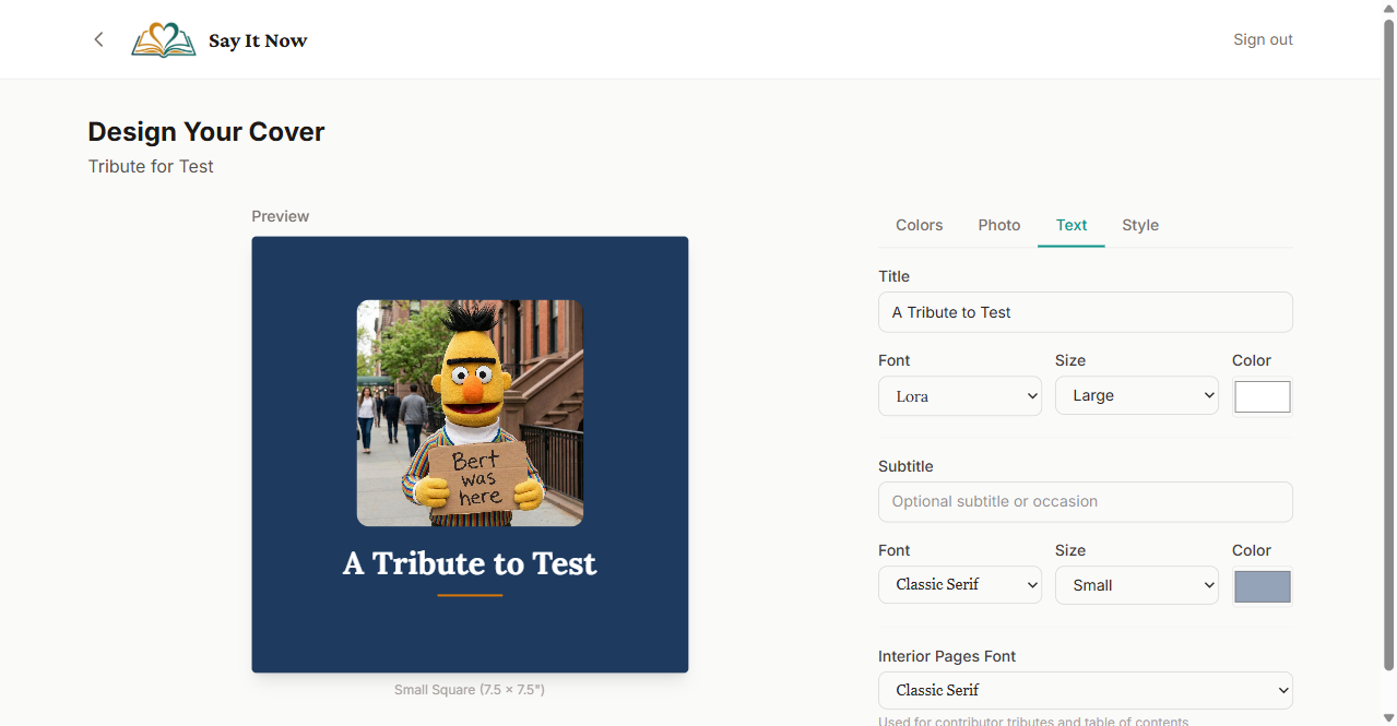 Cover creator with font picker on Text tab